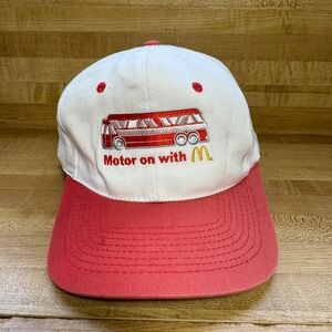 Vintage McDonalds Motor On With M Bus Snapback Hat White Red KC Promo Cap 90s